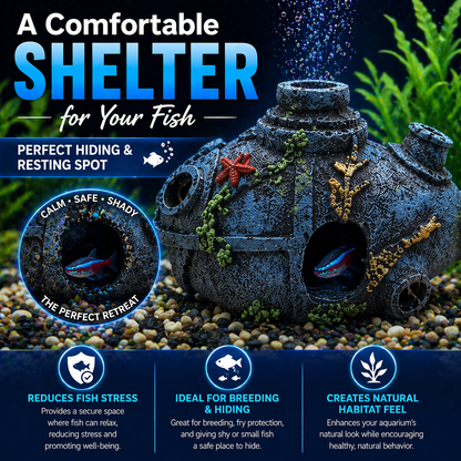 Aquarium Decoration Cave Ornament Fish Tank Submarine Hideout Resin Decor 10x7x7 cm