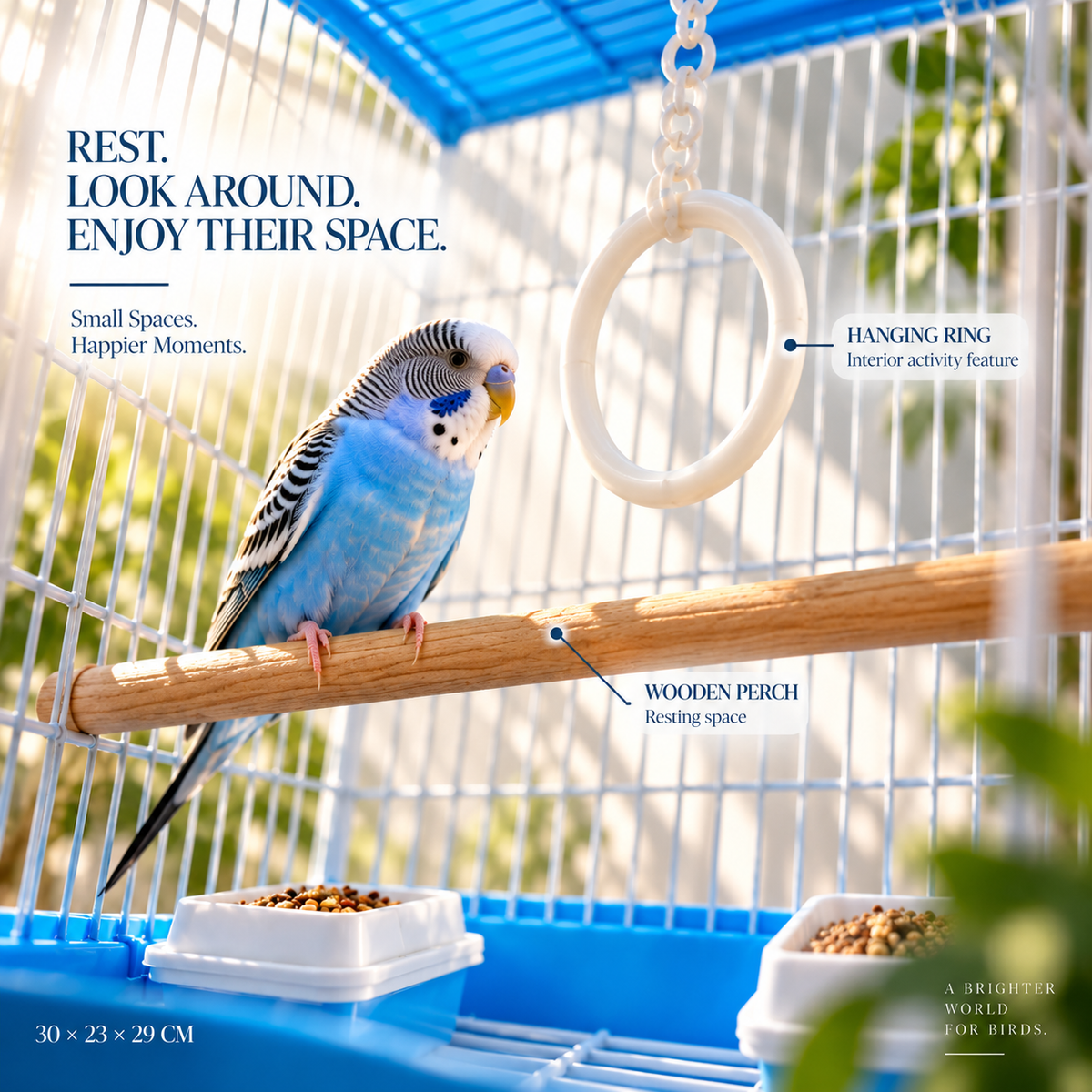 Blue & White Premium Bird Cage – 30 × 23 × 29 CM