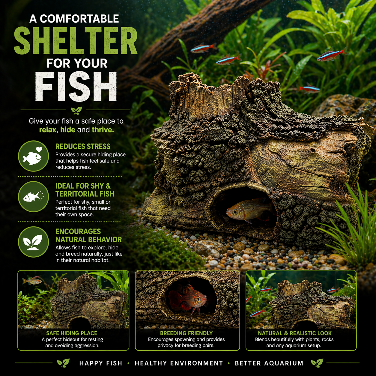 Aquarium Decoration Log Cave for Fish Tank