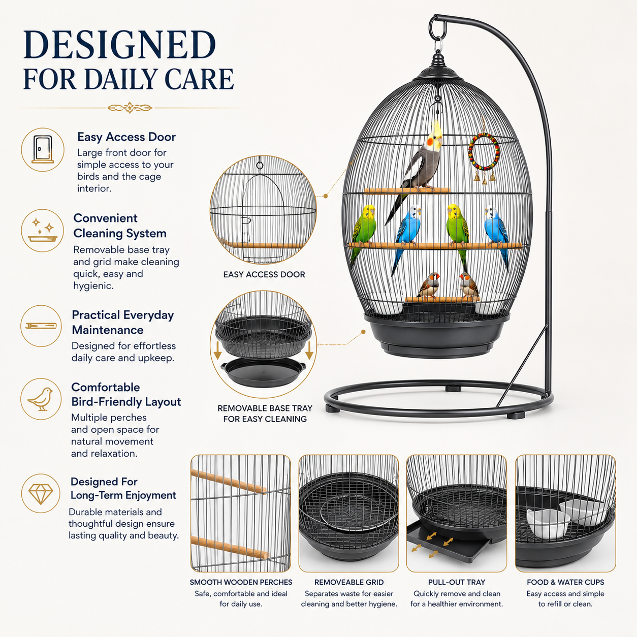 DAYANG 370 DECORATIVE HANGING BIRD CAGE FOR FINCHES, BUDGIES & COCKATIELS – 48.5 × 48.5 × 76 CM