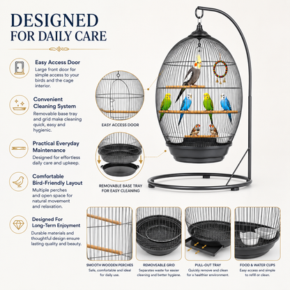 DAYANG 370 DECORATIVE HANGING BIRD CAGE FOR FINCHES, BUDGIES & COCKATIELS – 48.5 × 48.5 × 76 CM