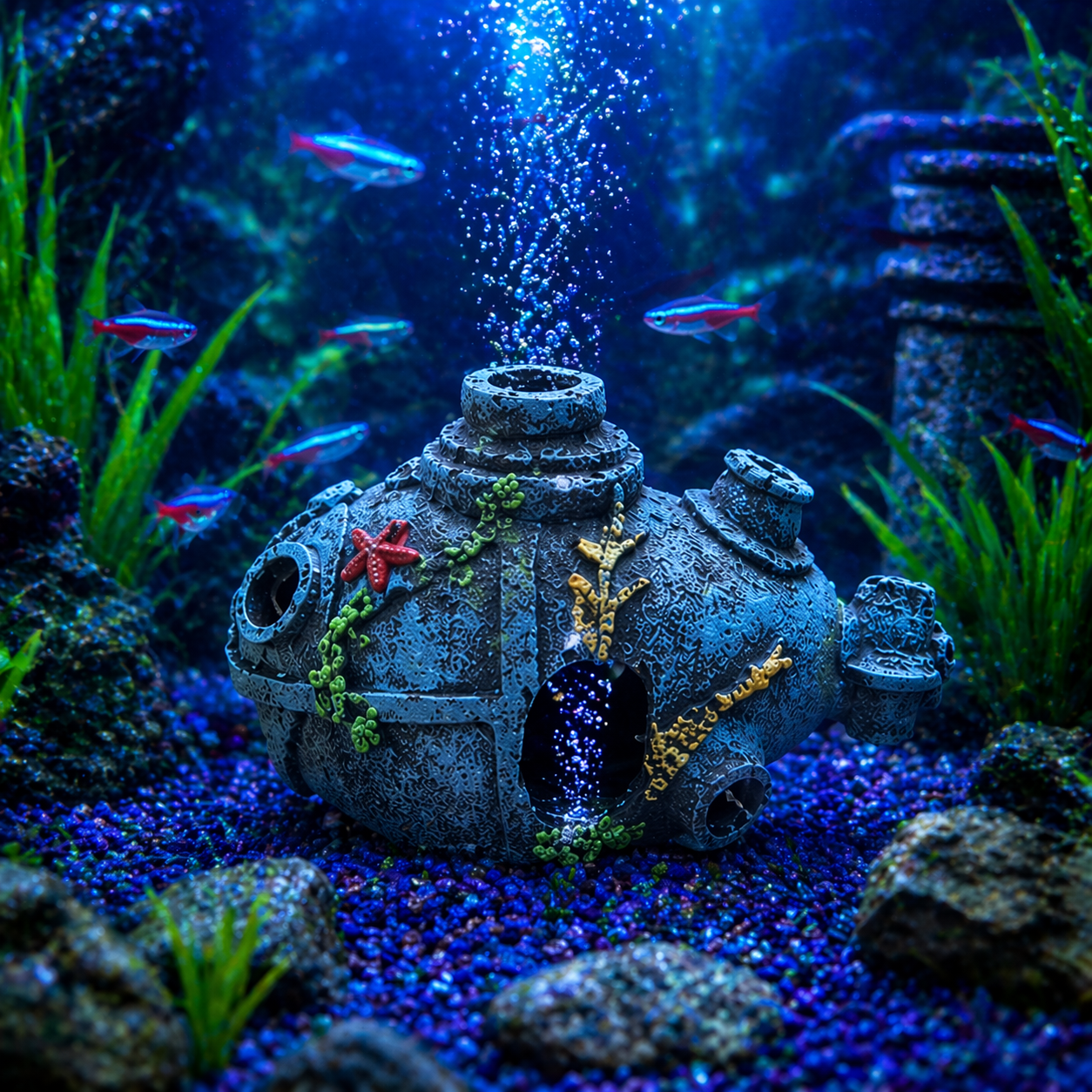 Aquarium Decoration Cave Ornament Fish Tank Submarine Hideout Resin Decor 10x7x7 cm