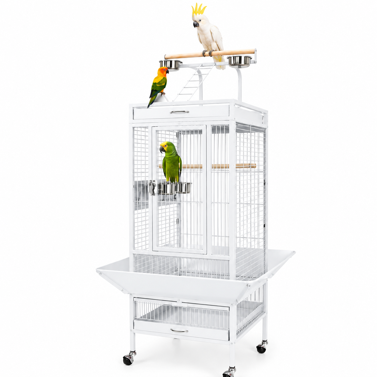 Premium  Playtop Large White Bird Cage 67×67×156 cm for Conure Cage A10
