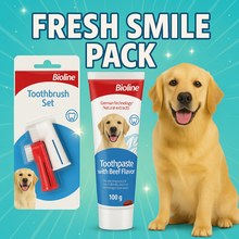 Fresh Smile Pack Combo– Dog Toothpaste with beef flavour + Toothbrush set = Dental hygiene + chewing habit relief
