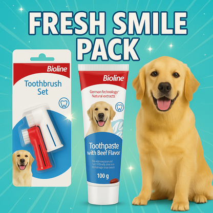 Fresh Smile Pack Combo– Dog Toothpaste with beef flavour + Toothbrush set = Dental hygiene + chewing habit relief