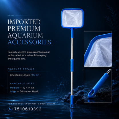 AquaCare Fine Mesh Aquarium Fish Net, Telescopic Stainless Steel Handle, Soft Fish Catching & Tank Maintenance Net, 100cm