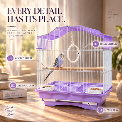 Purple & White Premium Bird Cage – 30 × 23 × 29 CM