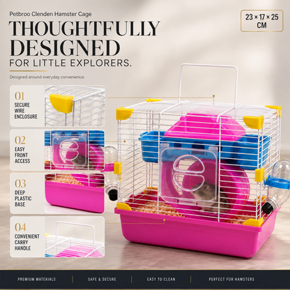 Petbroo Cleanden Hamster Cage with Exercise Wheel, 23 × 17 × 25 cm