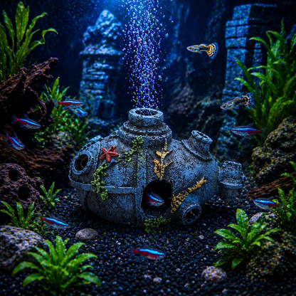 Aquarium Decoration Cave Ornament Fish Tank Submarine Hideout Resin Decor 10x7x7 cm