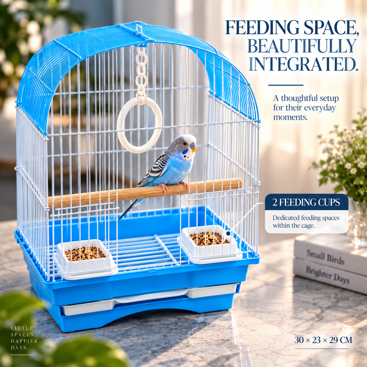 Blue & White Premium Bird Cage – 30 × 23 × 29 CM