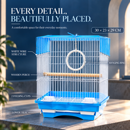 Blue & White Premium Bird Cage – 30 × 23 × 29 CM