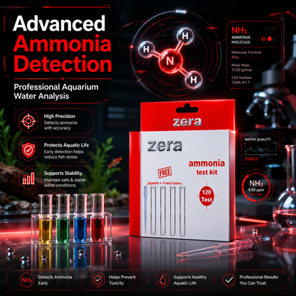 ZERA AMMONIA TEST KIT FOR AQUARIUM WATER TESTING – PROFESSIONAL AMMONIA MONITORING KIT | 120 TESTS | FAST, ACCURATE & RELIABLE RESULTS