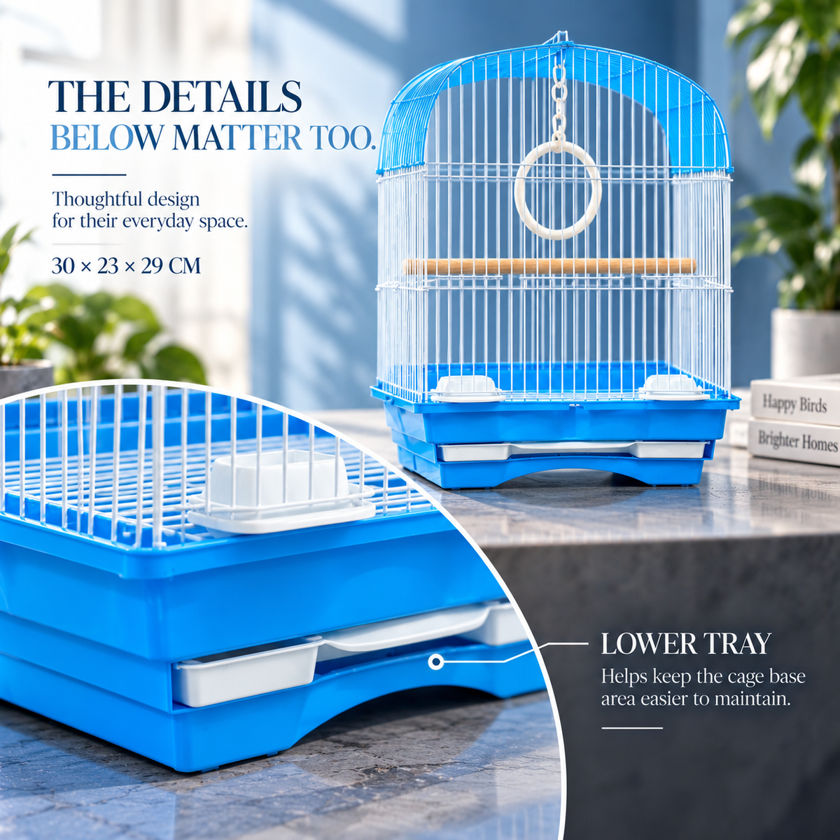 Blue & White Premium Bird Cage – 30 × 23 × 29 CM