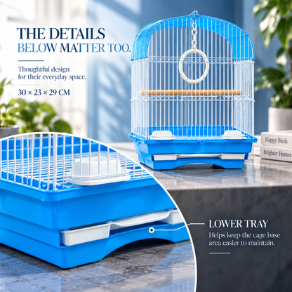 Blue & White Premium Bird Cage – 30 × 23 × 29 CM