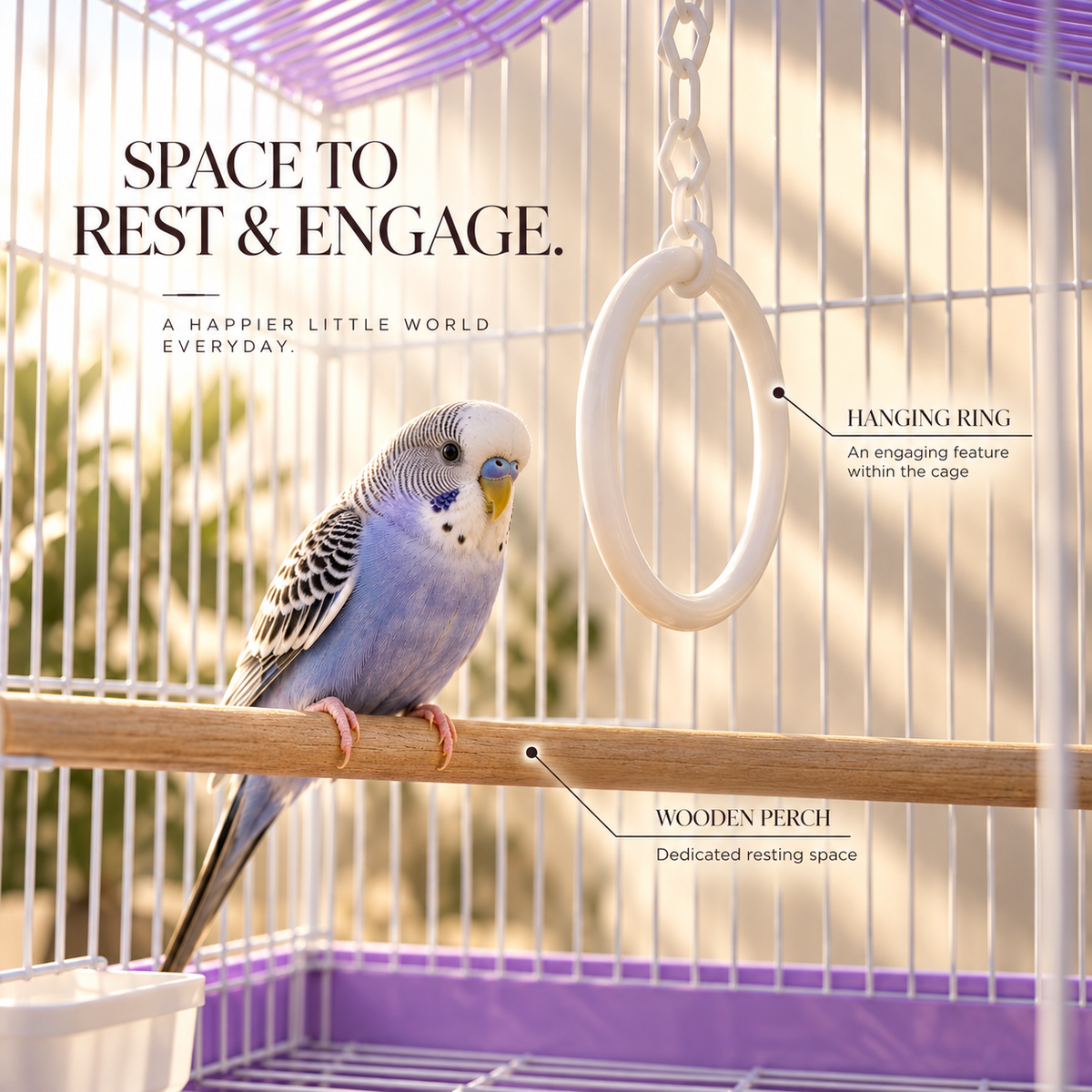 Purple & White Premium Bird Cage – 30 × 23 × 29 CM
