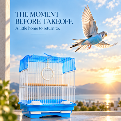 Blue & White Premium Bird Cage – 30 × 23 × 29 CM