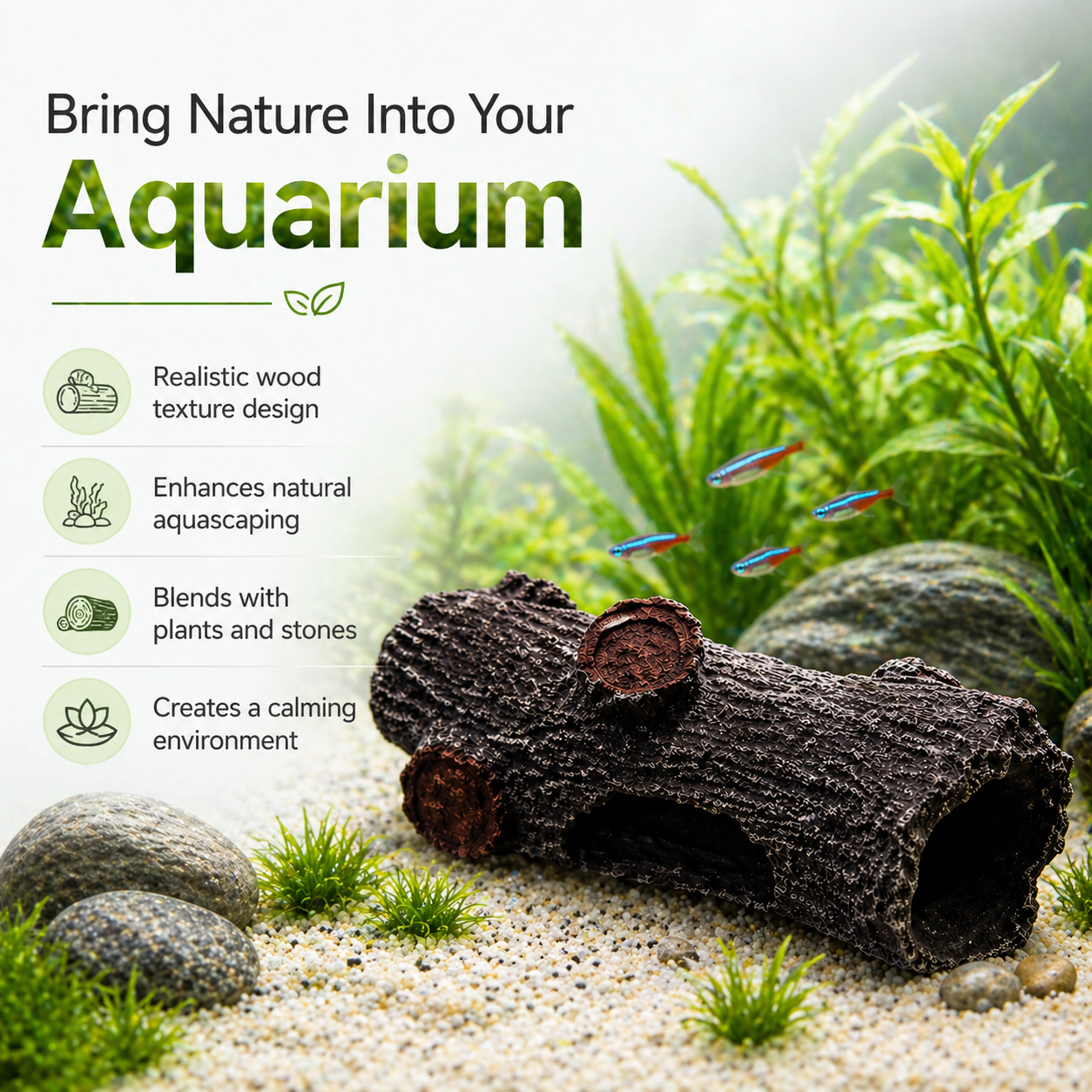 Aquarium Log Decoration Hollow Cave Ornament for Fish Tank