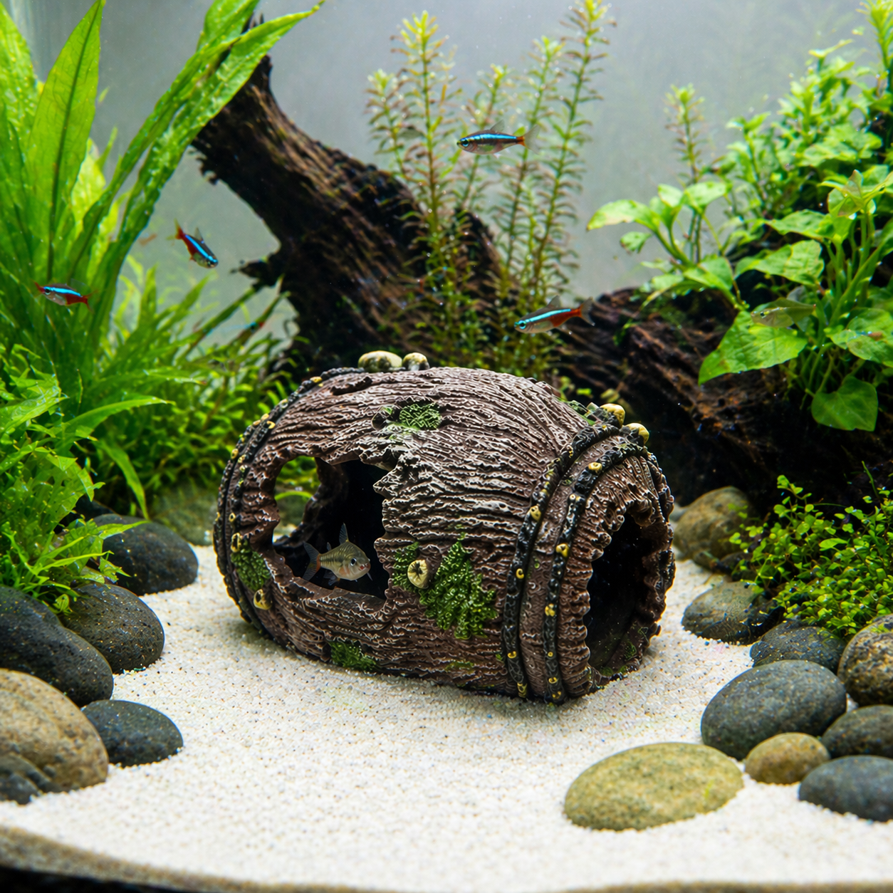 Aquarium Decoration Log Cave Fish Tank Ornament