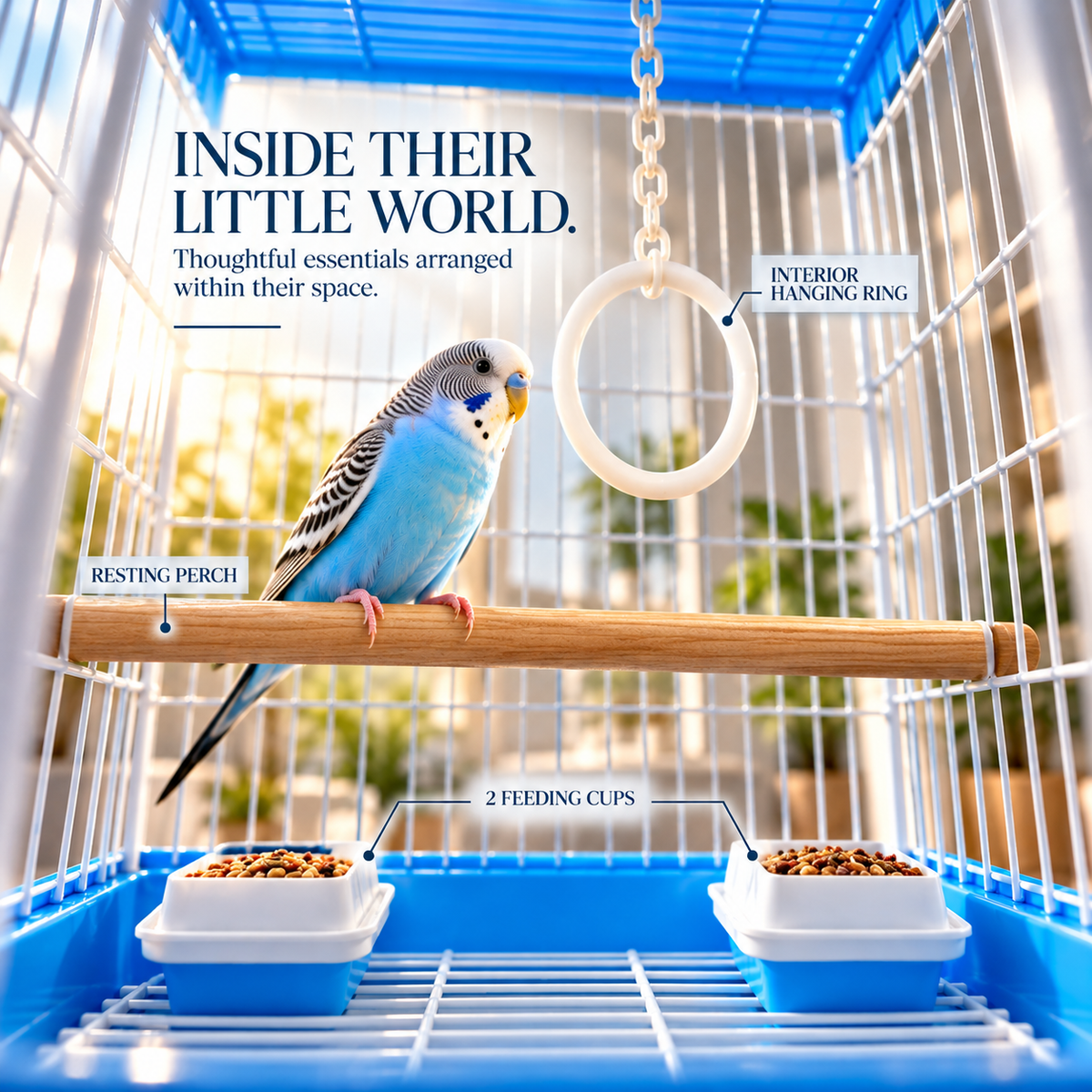 Blue & White Premium Bird Cage – 30 × 23 × 29 CM