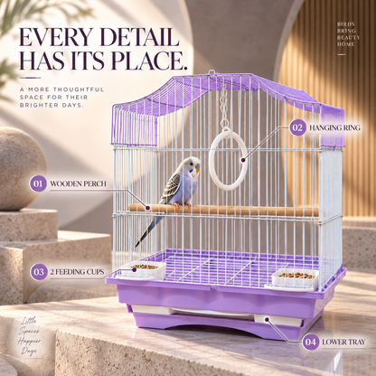 Purple & White Premium Bird Cage – 30 × 23 × 29 CM