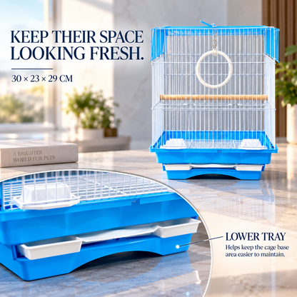 Blue & White Premium Bird Cage – 30 × 23 × 29 CM