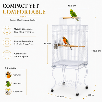 DAYANG A80 PREMIUM PLAYTOP PARROT CAGE FOR CONURES, AMAZONS & COCKATOOS – 53.5 × 53.5 × 133.5 CM