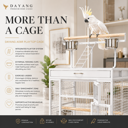 DAYANG A08R LUXURY AVIARY-STYLE PARROT RESIDENCE WITH PLAYTOP & MOBILE STAND – 122.5 × 82 × 175 CM