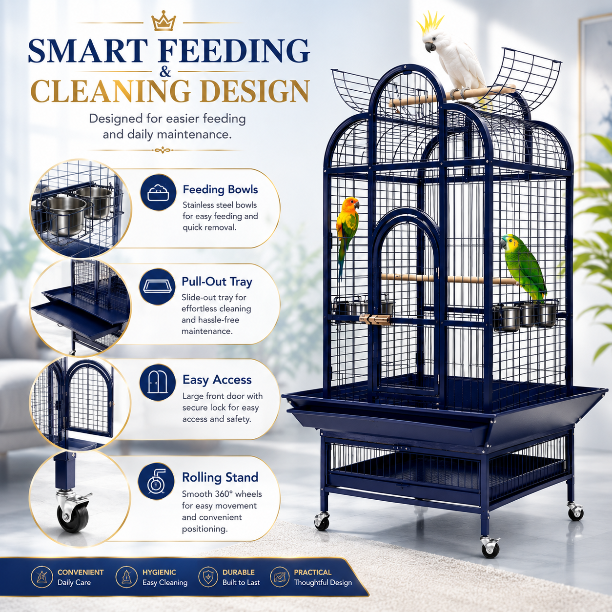 DAYANG A22 LUXURY PARROT RESIDENCE WITH PLAYTOP ACTIVITY CENTER – 79.5 × 79.5 × 164 CM