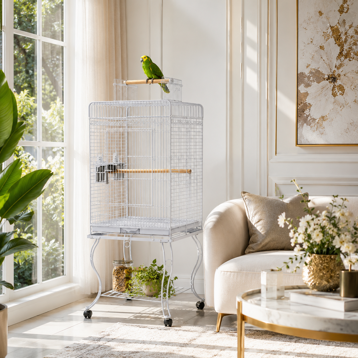 DAYANG A80 PREMIUM PLAYTOP PARROT CAGE FOR CONURES, AMAZONS & COCKATOOS – 53.5 × 53.5 × 133.5 CM