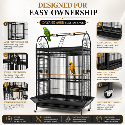 DAYANG A08R PREMIUM PLAYTOP PARROT CAGE FOR CONURES, AMAZONS & COCKATOOS – 122.5 × 82 × 175 CM