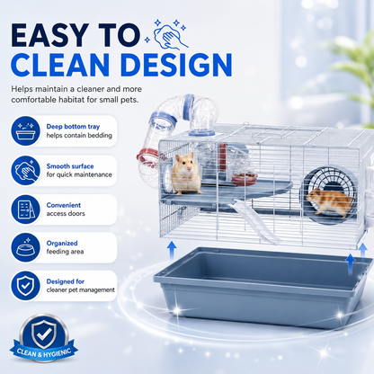Dear pet DayangHamster Cage with Tunnel System, Exercise Wheel, Ramp & Platform 48x32x30.6 cm