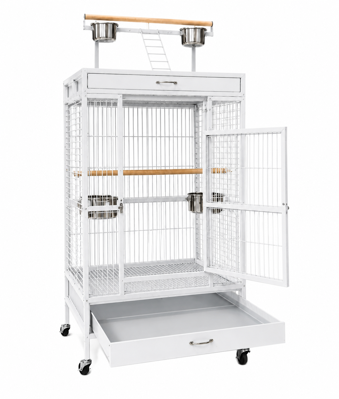 DAYANG A08R LUXURY AVIARY-STYLE PARROT RESIDENCE WITH PLAYTOP & MOBILE STAND – 122.5 × 82 × 175 CM