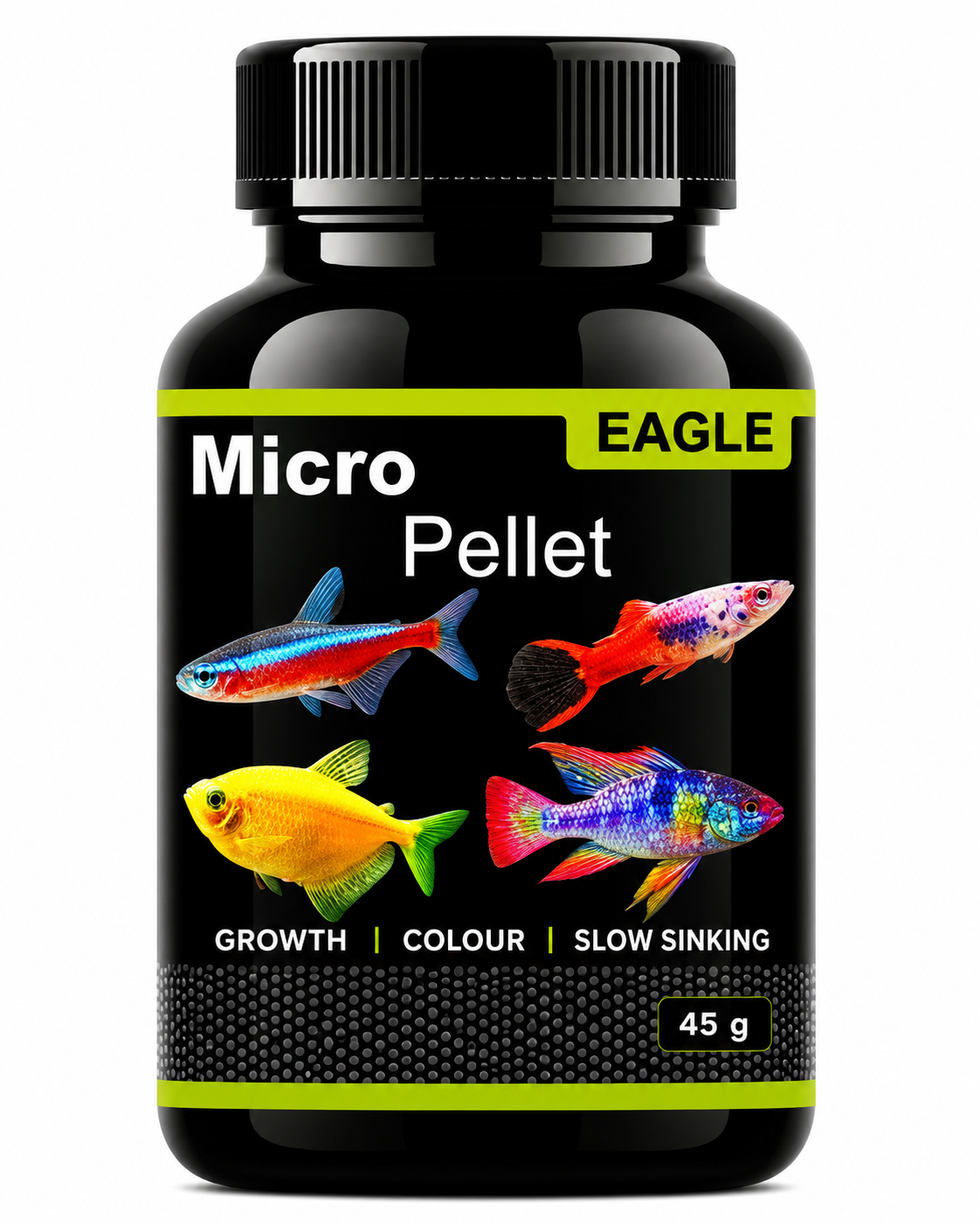 EAGLE MICRO PELLET FISH FOOD – PREMIUM SLOW SINKING MICRO PELLETS FOR TETRAS, GUPPIES, RASBORAS & SMALL TROPICAL FISH | COLOR ENHANCEMENT, HEALTHY GROWTH & DAILY NUTRITION | 45g