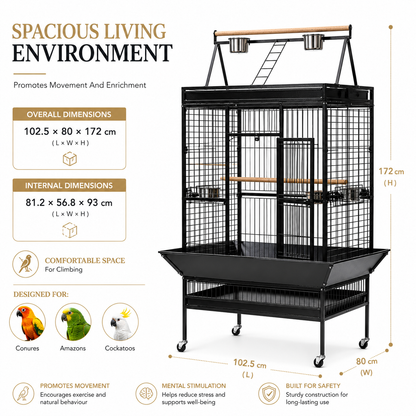 DAYANG A19 PREMIUM PLAYTOP PARROT CAGE FOR CONURES, AMAZONS & COCKATOOS – 102.5 × 80 × 172 CM