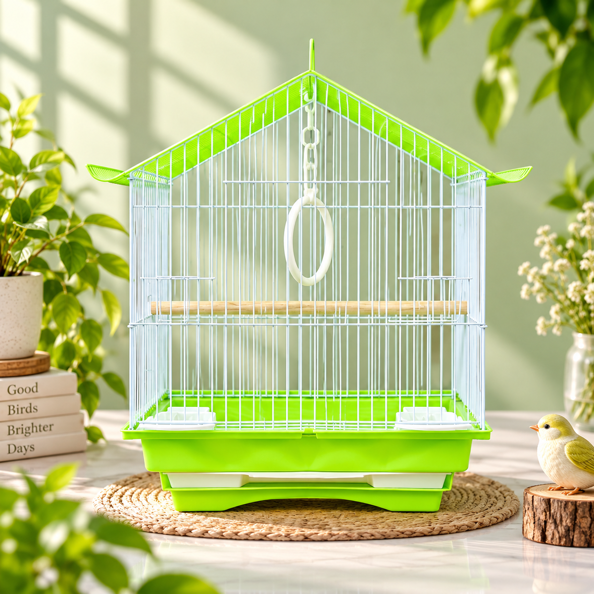 Green & White Premium Bird Cage – 30 × 23 × 29 CM