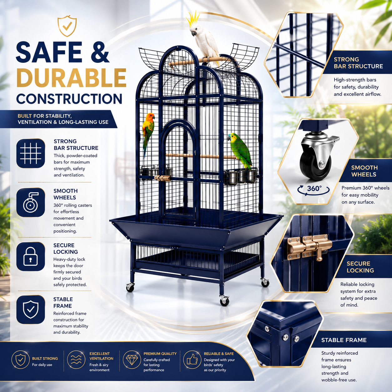 DAYANG A22 LUXURY PARROT RESIDENCE WITH PLAYTOP ACTIVITY CENTER – 79.5 × 79.5 × 164 CM