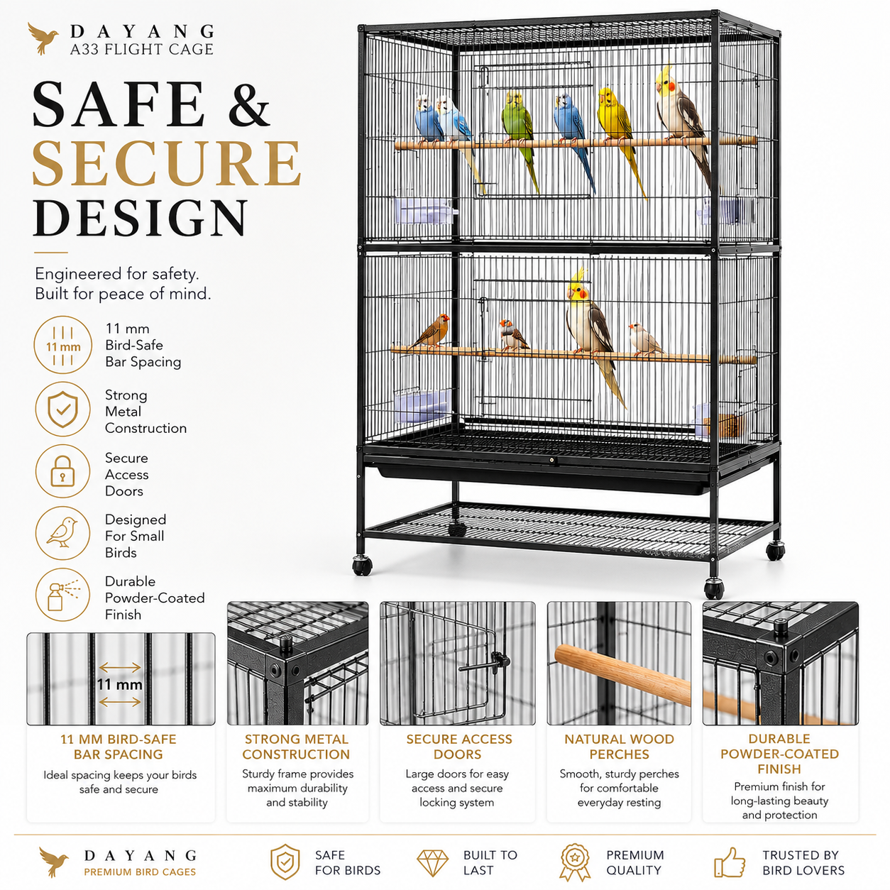 DAYANG A33 PREMIUM FLIGHT CAGE FOR FINCHES, BUDGIES & COCKATIELS – 79 × 52 × 130.5 CM