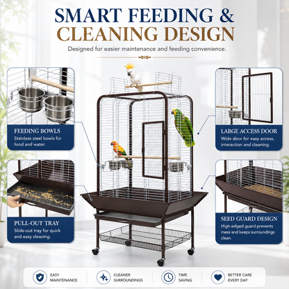 DAYANG A16 LUXURY COMPANION BIRD RESIDENCE WITH ACTIVITY TOP & MOBILE STAND – 80.6 × 80.6 × 152 CM
