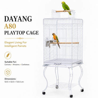 DAYANG A80 PREMIUM PLAYTOP PARROT CAGE FOR CONURES, AMAZONS & COCKATOOS – 53.5 × 53.5 × 133.5 CM