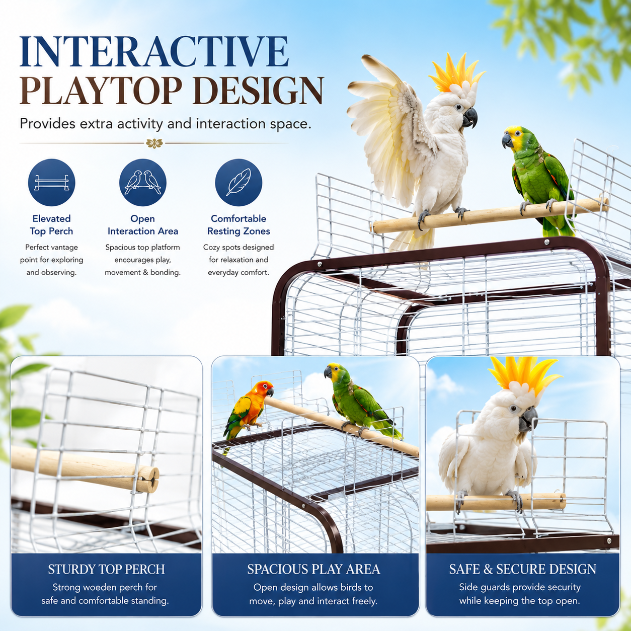 DAYANG A16 LUXURY COMPANION BIRD RESIDENCE WITH ACTIVITY TOP & MOBILE STAND – 80.6 × 80.6 × 152 CM