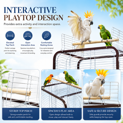 DAYANG A16 LUXURY COMPANION BIRD RESIDENCE WITH ACTIVITY TOP & MOBILE STAND – 80.6 × 80.6 × 152 CM
