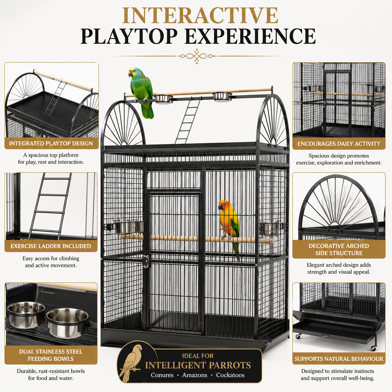 DAYANG A08R PREMIUM PLAYTOP PARROT CAGE FOR CONURES, AMAZONS & COCKATOOS – 122.5 × 82 × 175 CM