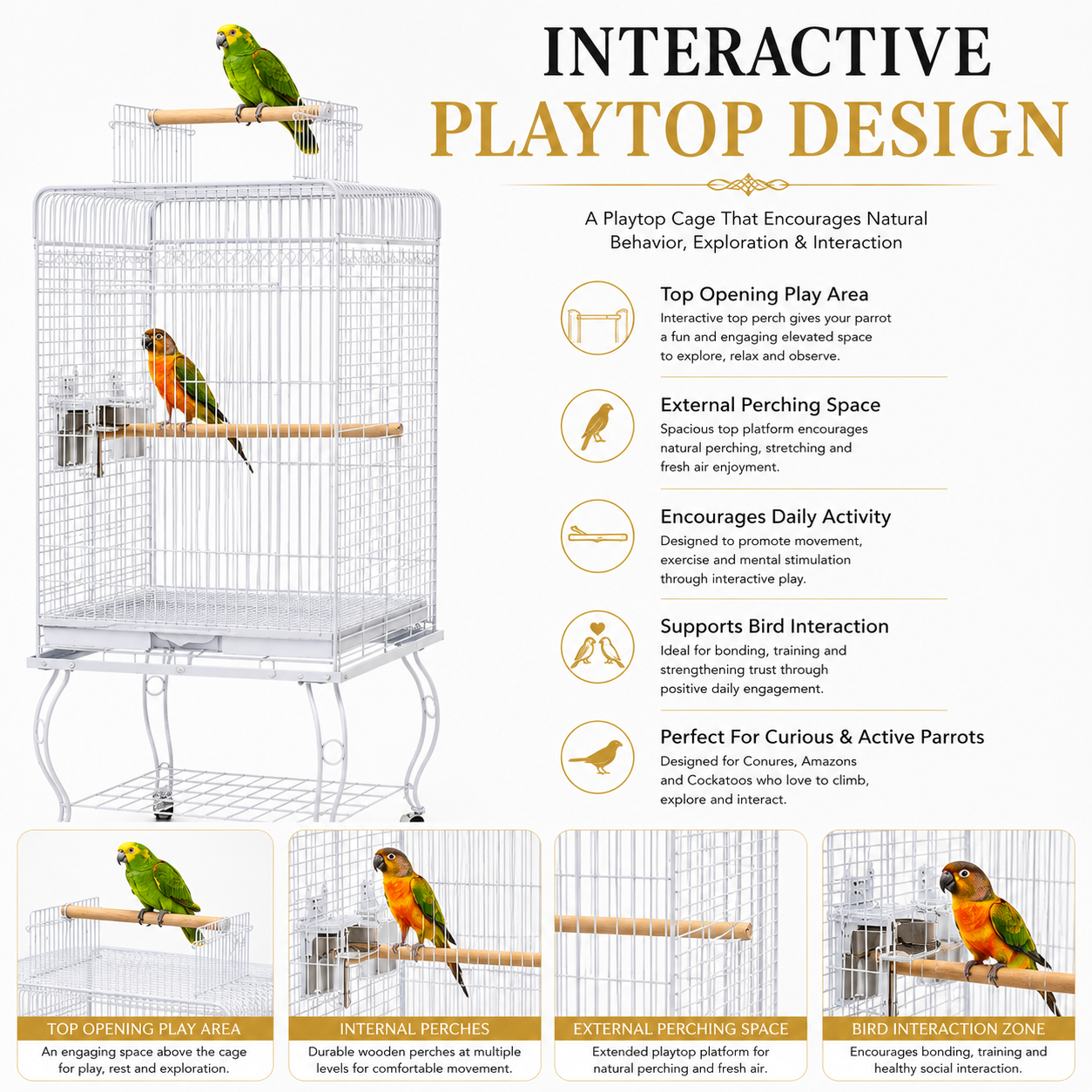 DAYANG A80 PREMIUM PLAYTOP PARROT CAGE FOR CONURES, AMAZONS & COCKATOOS – 53.5 × 53.5 × 133.5 CM