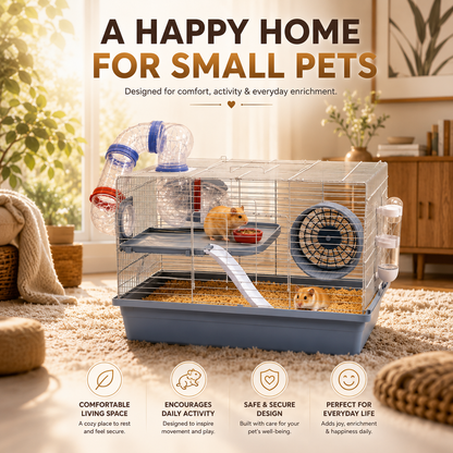Dear pet DayangHamster Cage with Tunnel System, Exercise Wheel, Ramp & Platform 48x32x30.6 cm