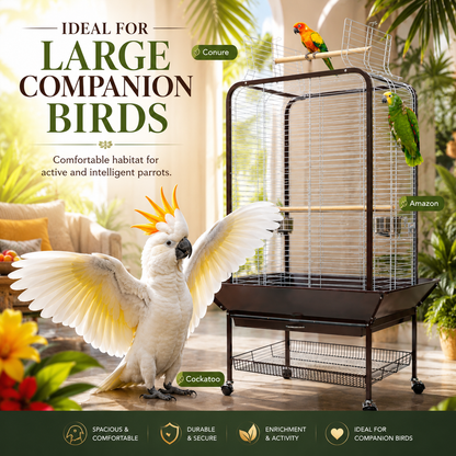 DAYANG A16 LUXURY COMPANION BIRD RESIDENCE WITH ACTIVITY TOP & MOBILE STAND – 80.6 × 80.6 × 152 CM