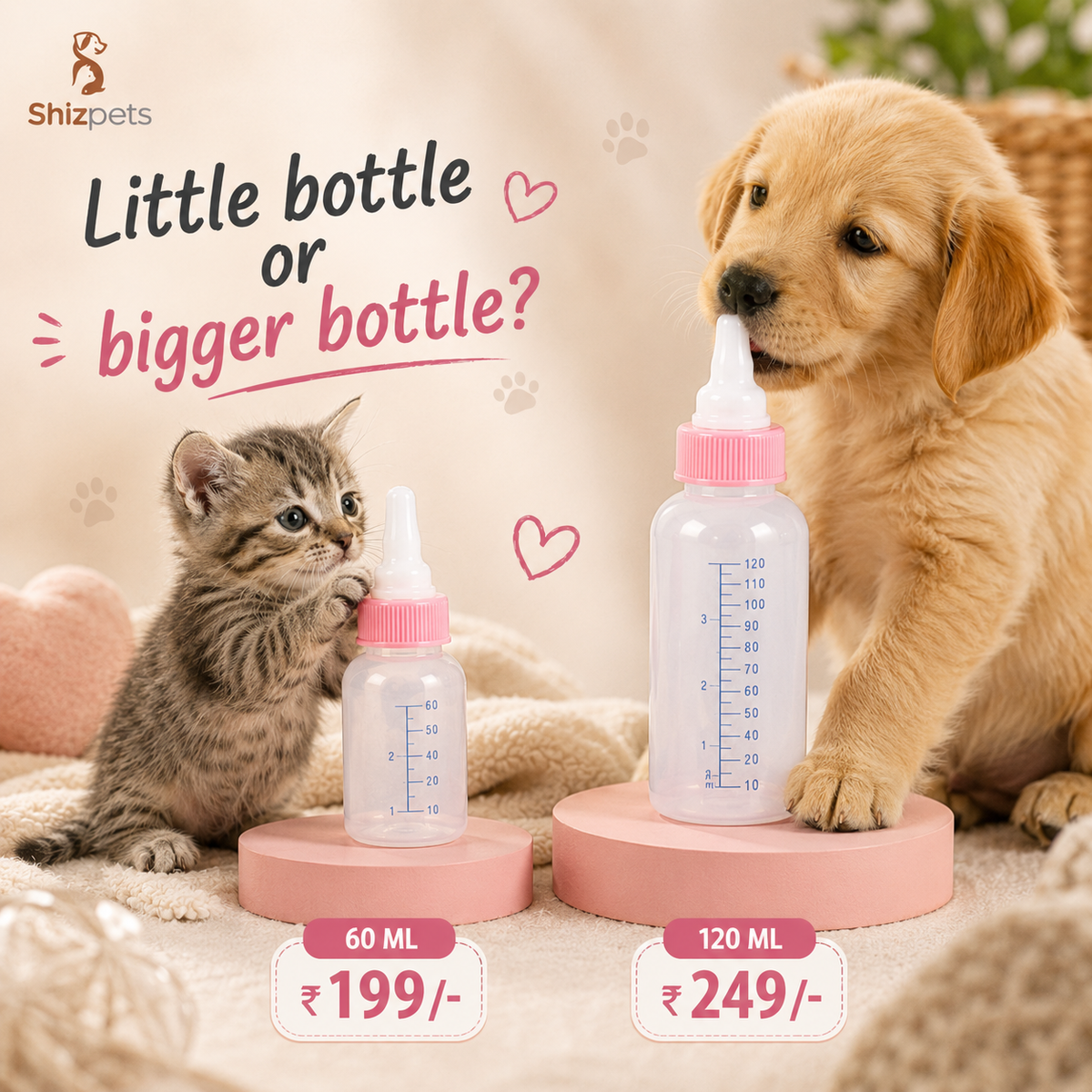 Pet Milk Feeding Bottle Kit – Silicone Nipples & Cleaning Brush