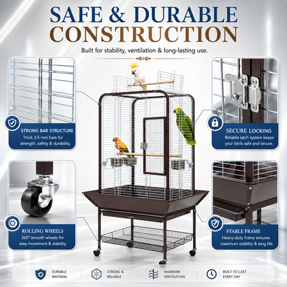 DAYANG A16 LUXURY COMPANION BIRD RESIDENCE WITH ACTIVITY TOP & MOBILE STAND – 80.6 × 80.6 × 152 CM