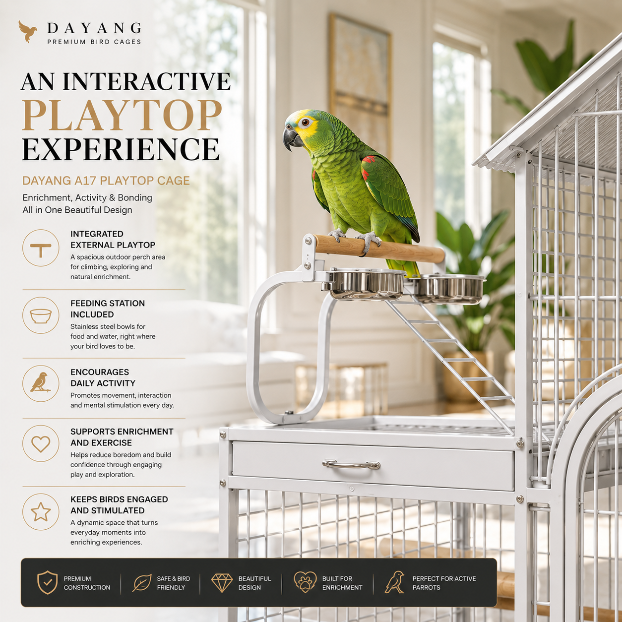 DAYANG A17 GRAND PARROT RESIDENCE WITH DECORATIVE ROOF DESIGN – 114 × 91 × 160 CM