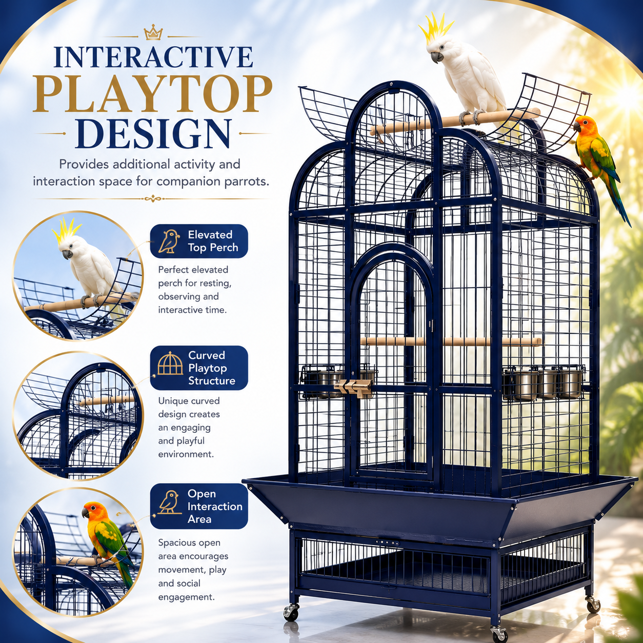 DAYANG A22 LUXURY PARROT RESIDENCE WITH PLAYTOP ACTIVITY CENTER – 79.5 × 79.5 × 164 CM