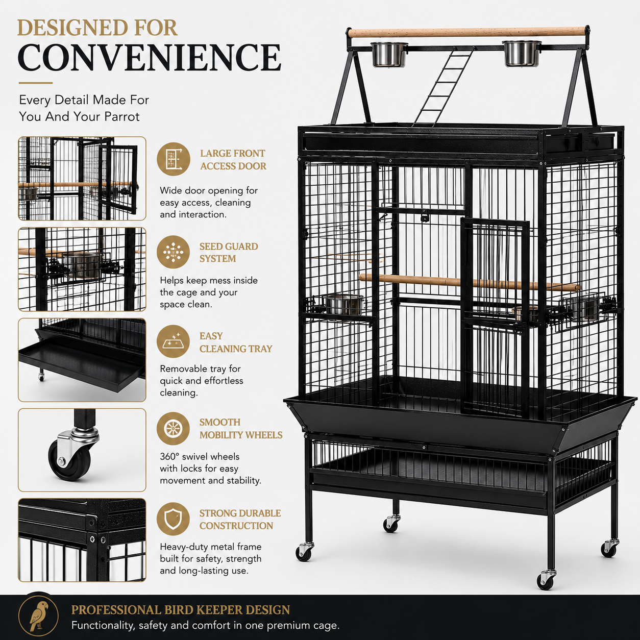 DAYANG A19 PREMIUM PLAYTOP PARROT CAGE FOR CONURES, AMAZONS & COCKATOOS – 102.5 × 80 × 172 CM